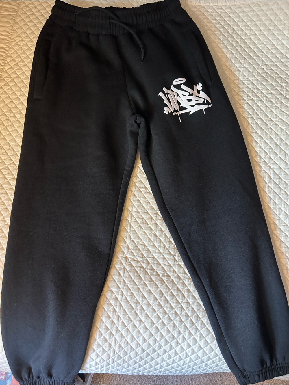 Black Kids Jogger Sweatpants with White Graffiti Accent